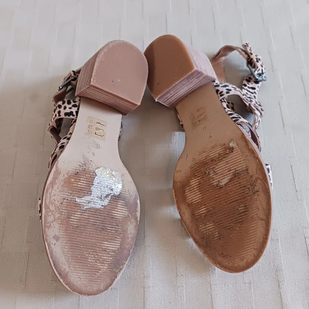 Madewell Leopard Print Tan and Black Block Heel Sandals